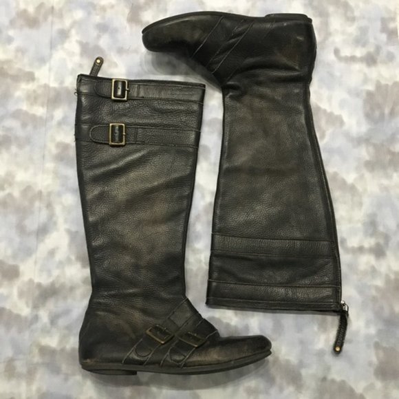 TOP SHOP distressed black leather biker boot sz 38 - Picture 1 of 8